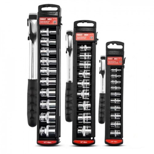 MAXPOWER 12.5mm公制套卜筒11P(8-15,17,19,22)卜頭,1件快拆棘輪板手(叻叻卜)